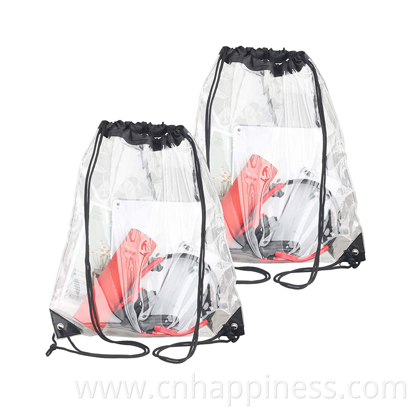 Clear PVC Bag Waterproof Travel Shoes Strong Plastic Drawstring Bag Custom logo Beach Transparent Stadium Backpack String Bag